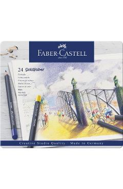 Set 24 creioane colorate Goldfaber in cutie metal