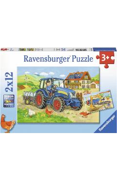 Puzzle 2x12 piese. Santier constructii si ferma