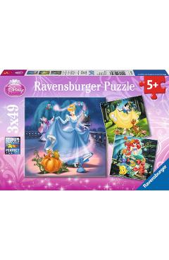 Puzzle 3x49 piese. Alba ca Zapada, Cenusareasa si Ariel