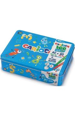 Set 100 culori in cutie metalica. Albastru