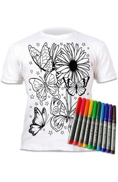 Tricou de colorat cu markere lavabile. Fluturi. 7-8 ani