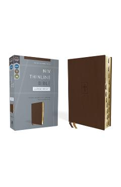 Niv, Thinline Bible, Large Print, Leathersoft, Brown, Red Letter, Thumb Indexed, Comfort Print - Zondervan