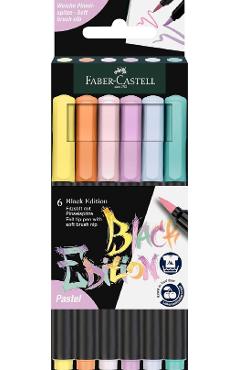 Set 6 carioci. Brush Pens. Pastel black edition