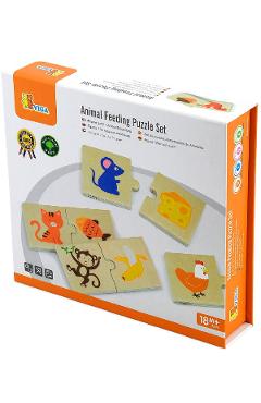 Puzzle de asociere din lemn: Ce mananca animalele