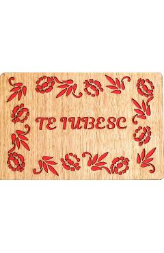 Felicitare din lemn: Te iubesc!