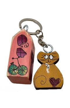 Breloc lemn: Roz + Galben