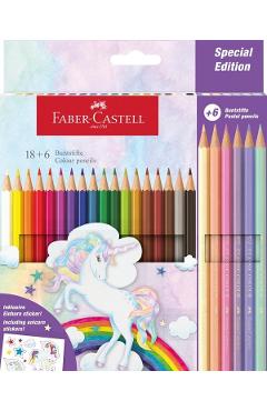 Set 18 creioane colorate + 6 culori. Unicorn