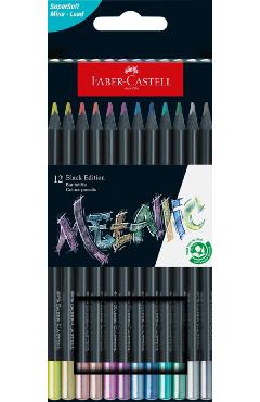 Set 12 creioane colorate metalizate. Black Edition