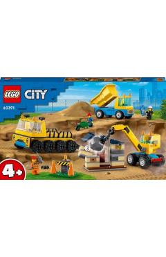 Lego City. Camioane de constructie si macara cu bila pentru demolari