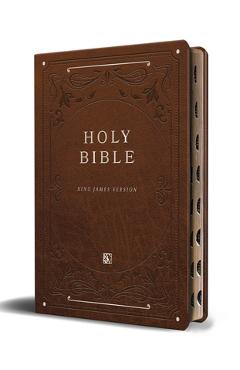 KJV Holy Bible, Giant Print Thinline Large Format, Brown Premium Imitation Leath Er with Ribbon Marker, Red Letter, and Thumb Index - Origin