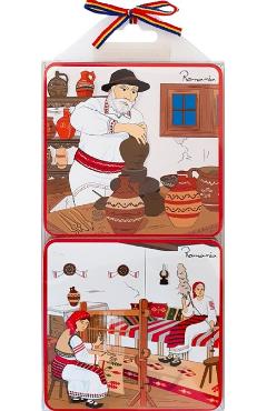 Set suporturi de pahare patrate: Mestesuguri romanesti