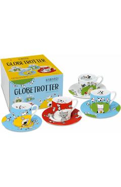 Set 4 cesti cu farfurie: Globetrotter