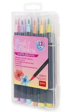 Set 12 carioci tip pensula: Brush Markers Pastel
