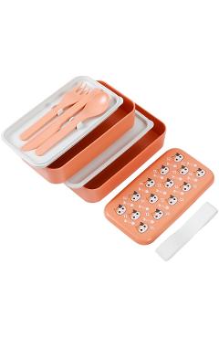 Cutie dubla pentru alimente, cu set de tacamuri: Orange Cat