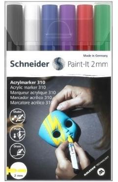 Set 6 markere cu vopsea acrilica Paint-it 2 mm: Albastru, rosu, verde, mov, negru, alb