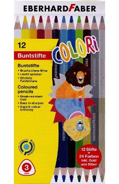 Set 12 creioane colorate bicolore
