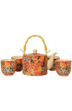 Set ceainic cu 4 cesti: Flori portocalii