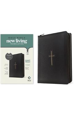 NLT Compact Giant Print Zipper Bible, Filament Enabled (Leatherlike, Black Cross, Red Letter) -