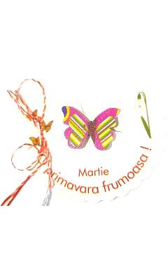 fluturas roz cu dungi - martisor insingna din lemn
