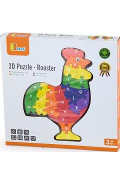 Puzzle 3D din lemn cu litere si cifre. Cocos colorat