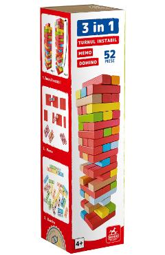Joc educativ 3 in 1. Turnul instabil, memo, domino