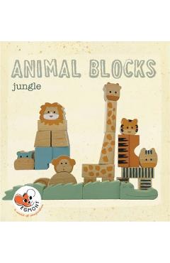 Animalele junglei din cuburi de lemn natur. Animal Blocks: Jungle