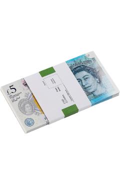 5 Lire Sterline. Set de 100 Bancnote decorative pentru jocuri, video, TikTok, Monopoly