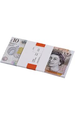 10 Lire Sterline. Set de 100 Bancnote decorative pentru jocuri, video, TikTok, Monopoly