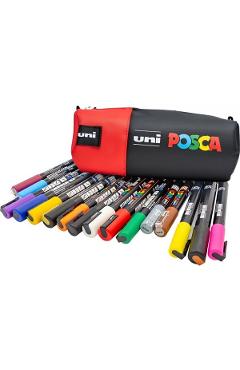 Penar cilindric echipat Posca. Negru si rosu