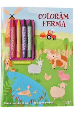 Coloram ferma. Carte de colorat cu 4 creioane cerate - LITERA