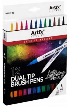Set 12 markere cu varf pensula. Artix