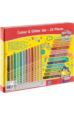 Set 12 carioci si 12 tuburi de lipici glitter