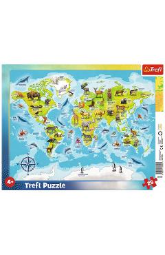 Puzzle 25. Plansa harta lumii cu animale