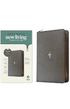 NLT Thinline Reference Zipper Bible, Filament Enabled (Leatherlike, Textured Cross Gray, Red Letter) - - Imagine 1
