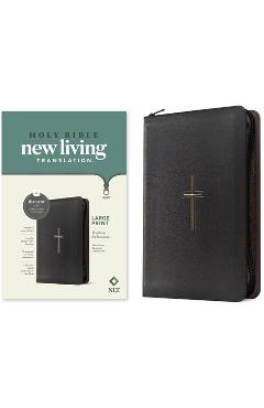 NLT Large Print Thinline Reference Zipper Bible, Filament Enabled (Leatherlike, Black Cross, Red Letter) - - Imagine 1