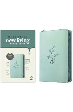 NLT Large Print Thinline Reference Zipper Bible, Filament Enabled (Leatherlike, Baby Blue Blossoms, Red Letter) - - Imagine 1