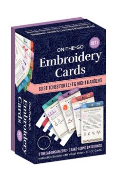 On-The-Go Embroidery Cards Set 1: 60 Stitches for Left & Right Handers, 3 Thread Organizers, 3 Take-Along Rings - Christen Brown