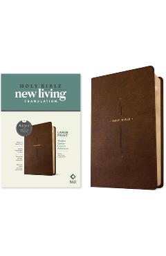 NLT Large Print Thinline Center-Column Reference Bible, Filament Enabled (Leatherlike, Brown Holy Cross, Red Letter) - - Imagine 1