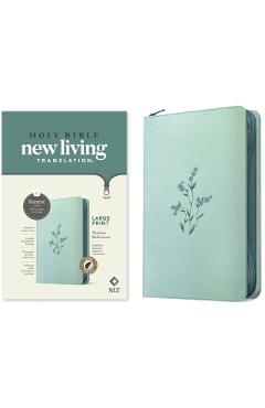 NLT Large Print Thinline Reference Zipper Bible, Filament Enabled (Leatherlike, Baby Blue Blossoms, Indexed, Red Letter) -