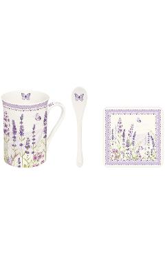 Cana cu lingurita portelan si suport pluta: Lavanda