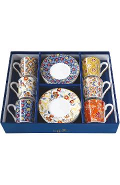 Set 6 cesti portelan cu farfurioara: Paisley Abundance