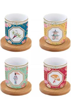 Set 4 cesti portelan cu suport bambus: Jardins d'Orient