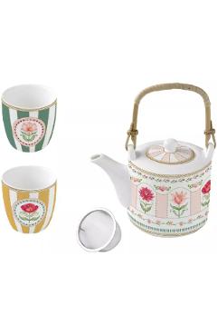 Set ceainic cu infuzor si 2 cesti portelan: Flowery
