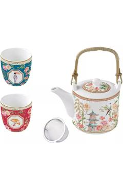 Set ceainic cu infuzor si 2 cesti portelan: Jardins d'Orient