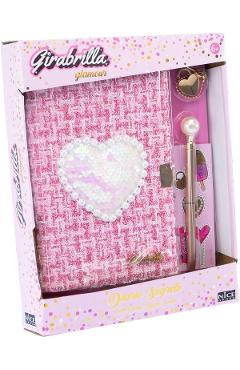 girabrilla - jurnal tweed glamour - agenda cu coperta tweed, paiete, lacat si pix