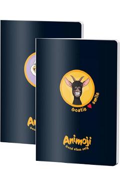 Set 2 caiete matematica A4 60 file: Negru. Goatie Smile. Animoji