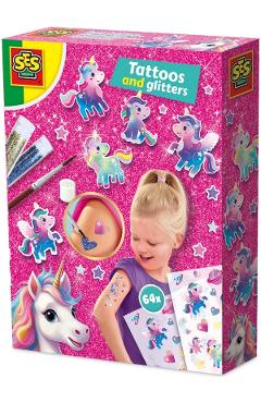 Set tatuaje si sclipici. Unicorni