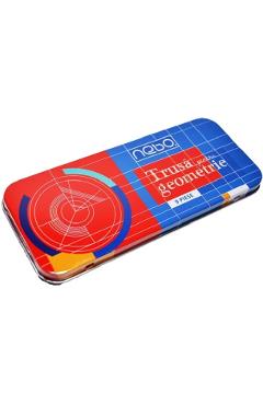 Trusa pentru geometrie 9 piese. Cutie metalica. Nebo