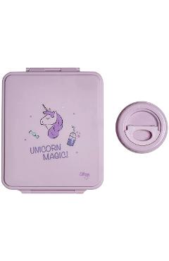 Caserola mare cu 4 compartimente si borcan termoizolant: Stormy Unicorn