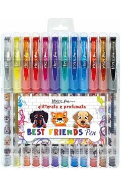 Set 12 pixuri cu sclipici parfumat: Best Friends
